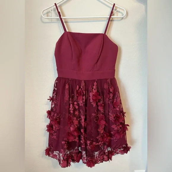 Trixxi Juniors' 3D Petals Fit & Flare Dress - Wine